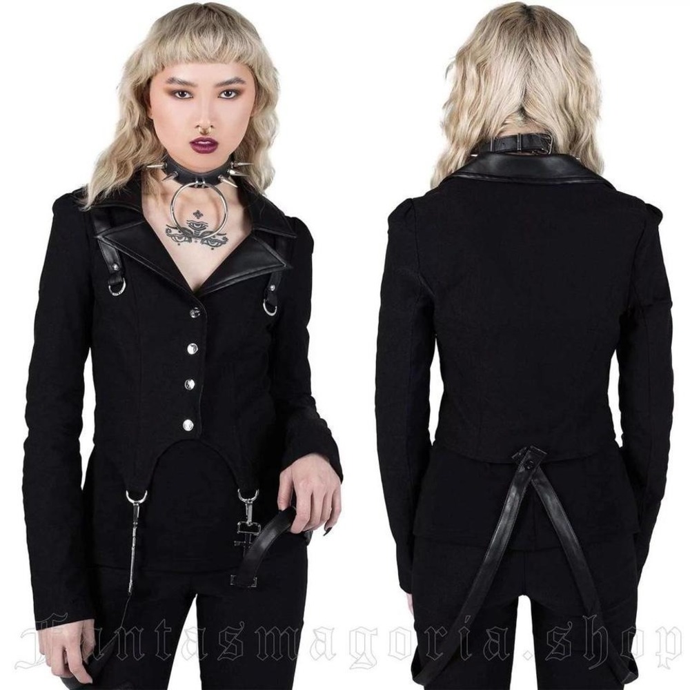 Killstar office demon black pinstripe jacket straps goth punk
